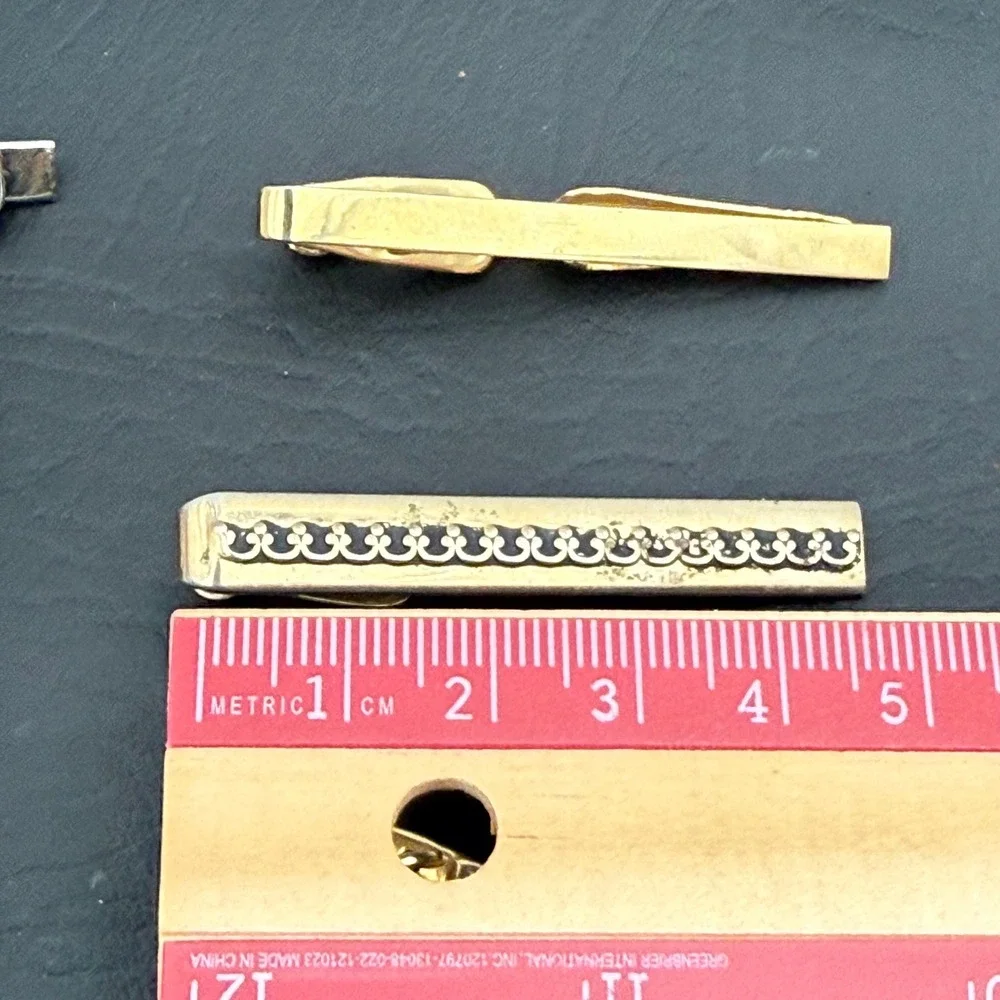 Vintage Mens Tie Clip and Tie Tack Lot 6pc Gold Silver Tone Green Stone Shell